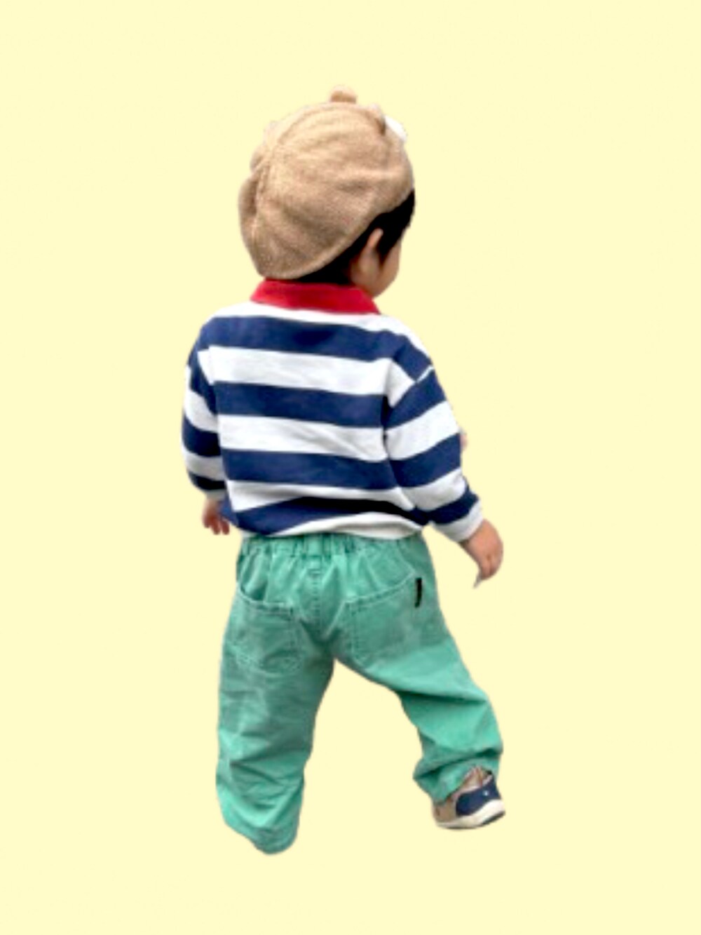 「むすこーで、保育園コーデ、おとこのこ、ボーダー、男の子コーデ、男の子、キッズコーデ、キッズファッション、保育園、3歳、3歳3ヶ月、3歳男の子、アプレレクール、くまさんコーデ、ベレー帽」｜「西松屋のアイテム（ハンチング/ベレー帽、ブラウン系）」を使った、𝚖𝚒𝚣𝚞☻︎　  さん（キッズ・90cm）の冬コーディネートの2枚目の写真
