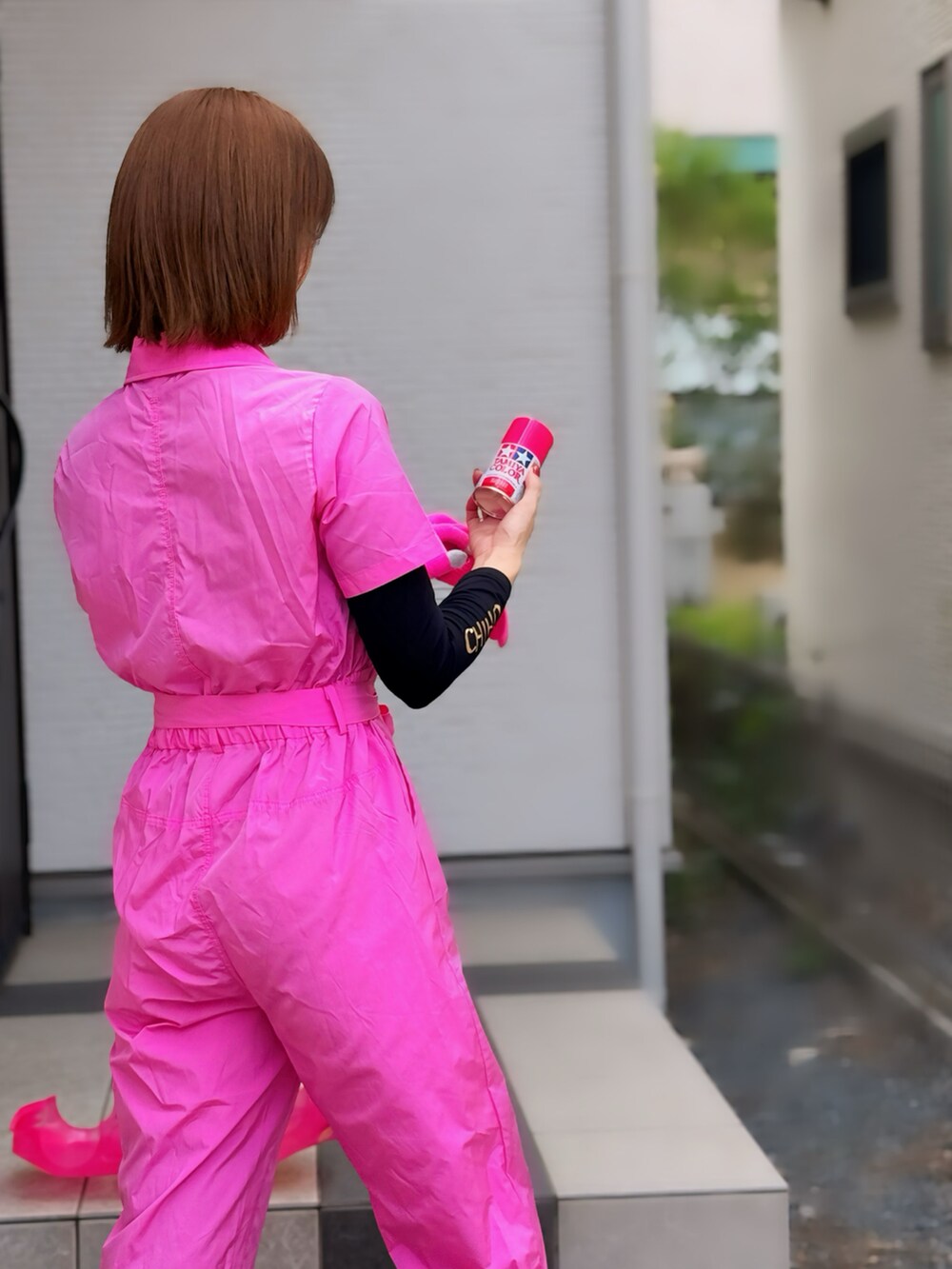 「夏コーデ、タミヤ、タミヤスタイル、TAMIYA、ジャンプスーツ、作業着、作業着コーデ、作業着風、ラジコン、プチプラ、プチプラコーデ、フォローミー、フォローお願いします、followme、follow」|「SHEINのアイテム(つなぎ/オールインワン、ピンク系)」を使った、織田千穂さん(レディース・165cm)の夏コーディネートの2枚目の写真