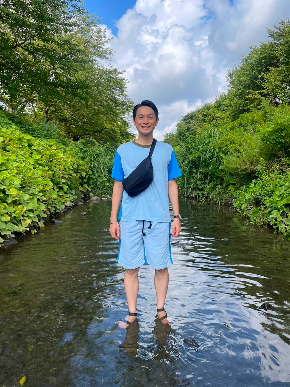 「UNIQLO MARNI、LANVIN、JINS、teva、夏コーデ、短パン」｜「TevaのTeva　HURRICANE XLT2（サンダル、ブラック系）」を使った、たくみんさん（メンズ・168cm）の夏コーディネートの2枚目の写真