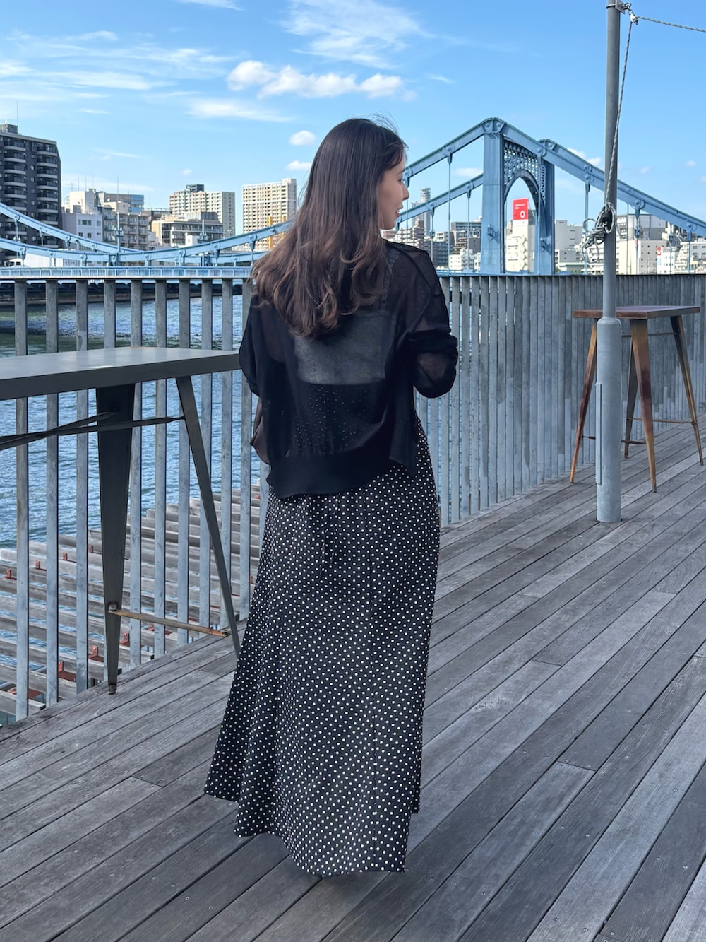 その他のスカート、グレー系のパンプス、ブラウン系のハンドバッグを着用したレディースの夏コーディネートの3枚目の写真