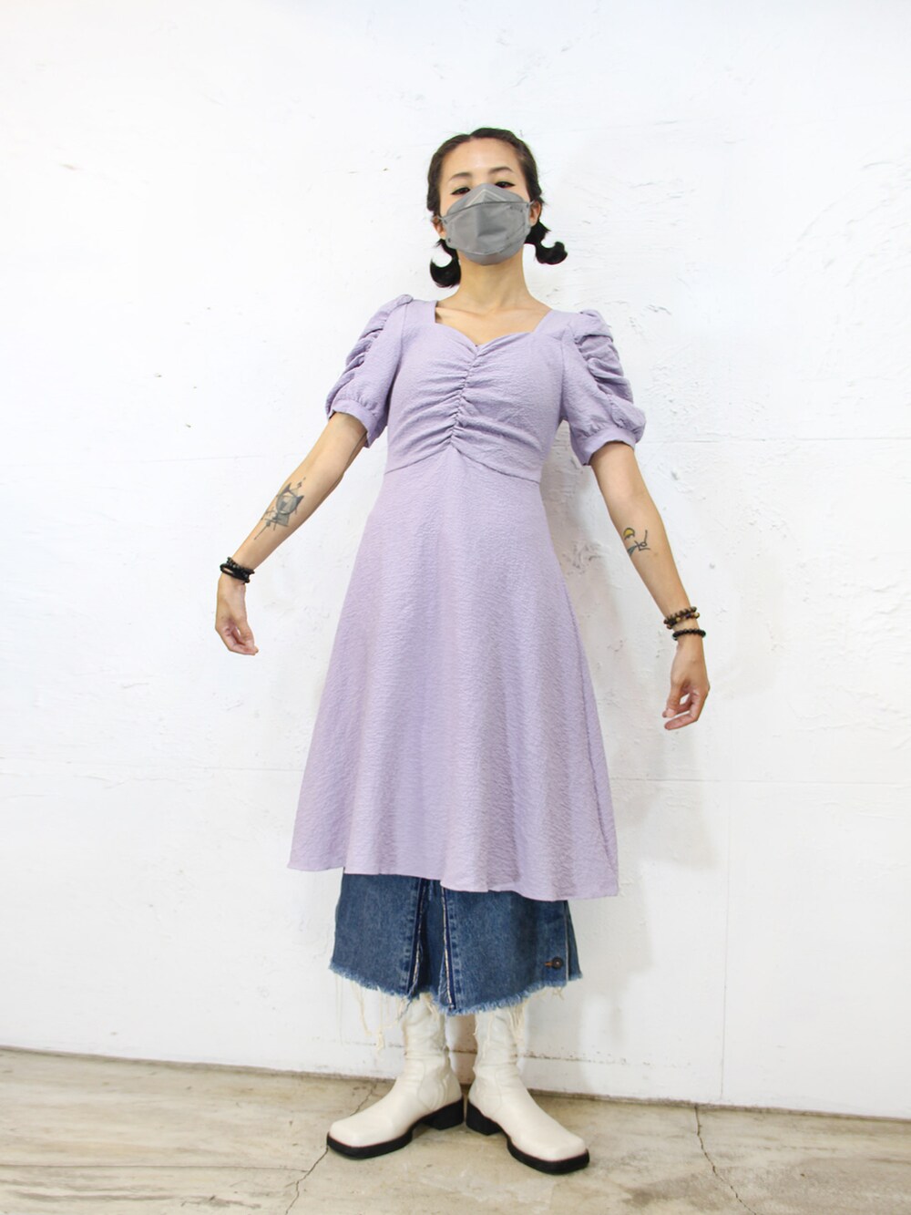 「ootd、夏、復古、洋裝、古着MIX」｜「三八計のアイテム（ワンピース、パープル系）」を使った、Amanさん（レディース・164cm）の夏コーディネートの3枚目の写真