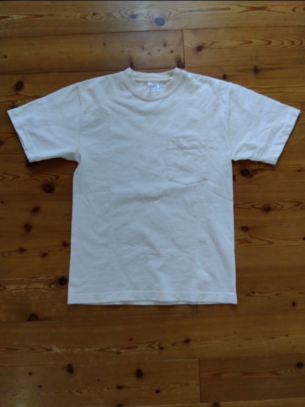 ベージュ系のTシャツ/カットソー、ブルー系のその他パンツ、イエロー系のバッグを着用したメンズの夏コーディネートの2枚目の写真