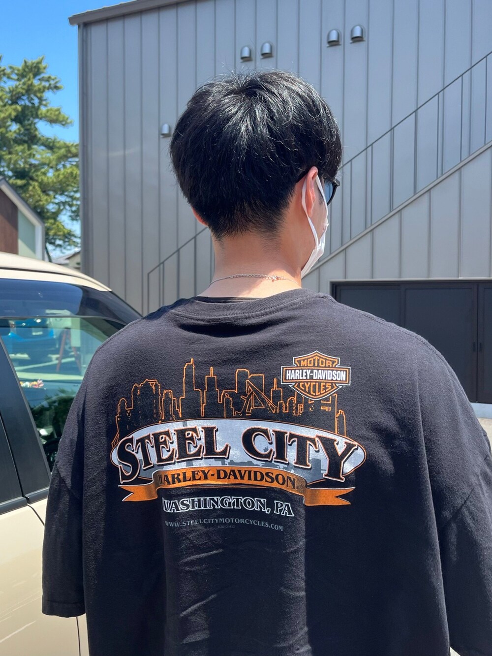 「カジュアルコーデ、オトナカジュアル、ビッグシルエット、ストリートコーデ、ハーレーダビッドソン、HARLEY-DAVIDSON、古着、古着MIX、夏だ！Tシャツ着よう！」｜「Harley-Davidsonのアイテム（Tシャツ/カットソー、ブラック系）」を使った、りゅうさん（メンズ・172cm）の夏コーディネートの3枚目の写真