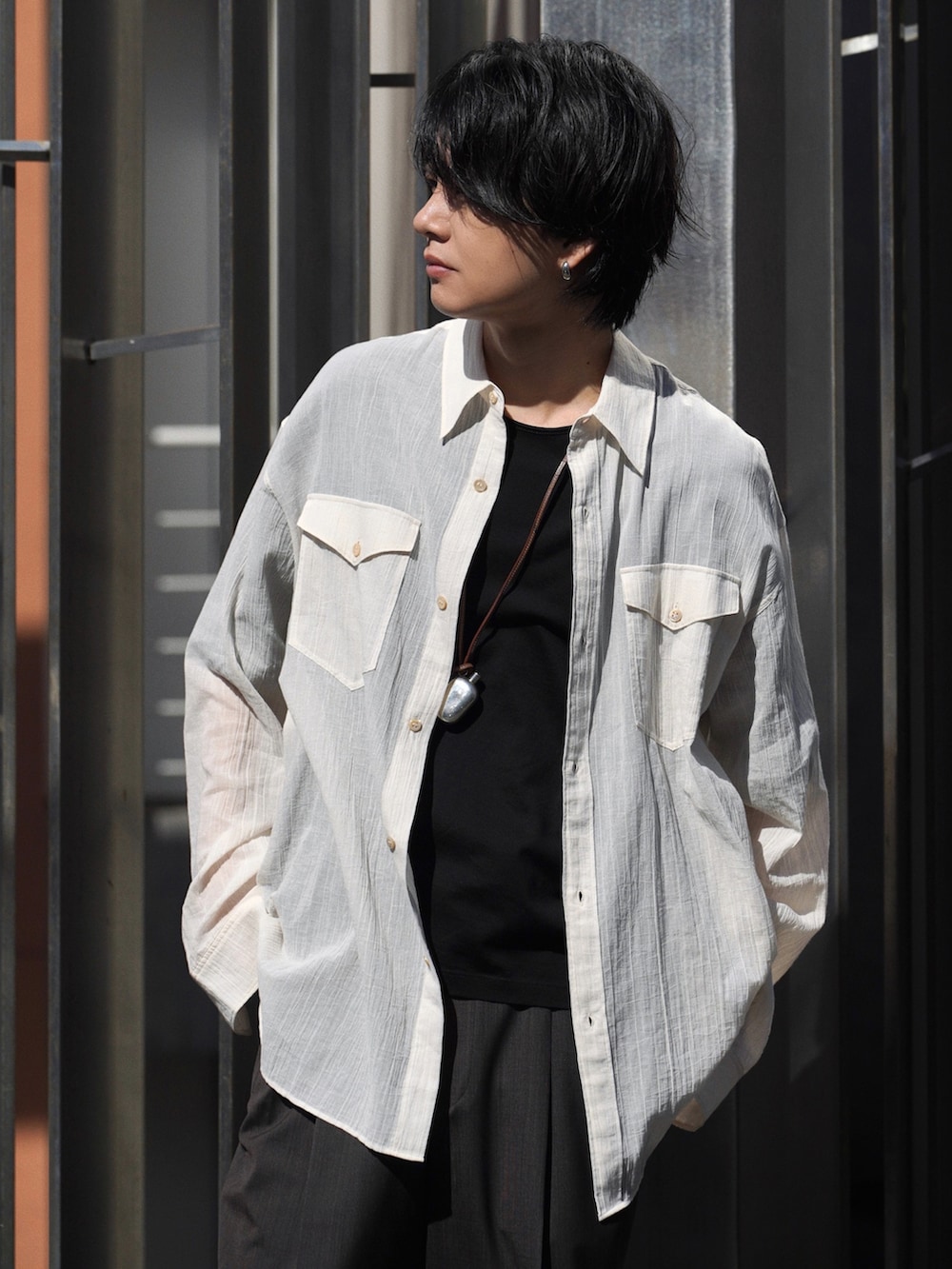 LIDNM WASHED VOILE SHEER SHIRT 黒 S 未使用｜メンズ