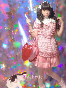 エプロンドレス　Angelic pretty ロリータ　後ろバッスル　赤ギンガム ✞𝔪𝖎𝖈𝖍𝖊𝖙𝖙𝖊✞｜Angelic Prettyのエプロンを使った