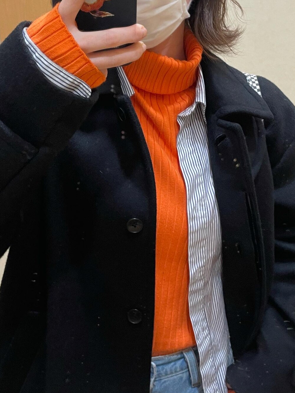 「低身長、低身長女子、冬コーデ、低身長コーデ、コンバース、大人ガーリー、アングリッド、オレンジ」｜「CONVERSEのアイテム（スニーカー、ホワイト系）」を使った、miyuさん（レディース・149cm）の冬コーディネートの2枚目の写真