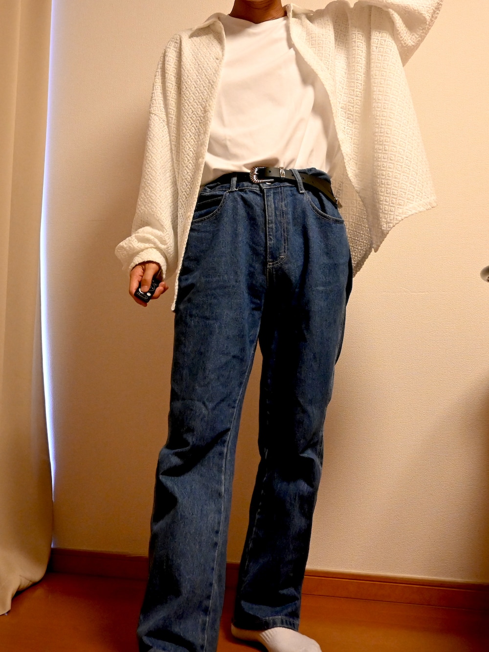 「秋服まるっと大公開、シンプルコーデ、おしゃれさんと繋がりたい、メガネ男子、シンプル、CLELしか勝たん！！、おしゃれな人と繋がりたい、レースシャツ、CLEL」｜「GUのアイテム（ソックス/靴下、ホワイト系）」を使った、TAKUTOさん（メンズ・165cm）の秋コーディネートの3枚目の写真