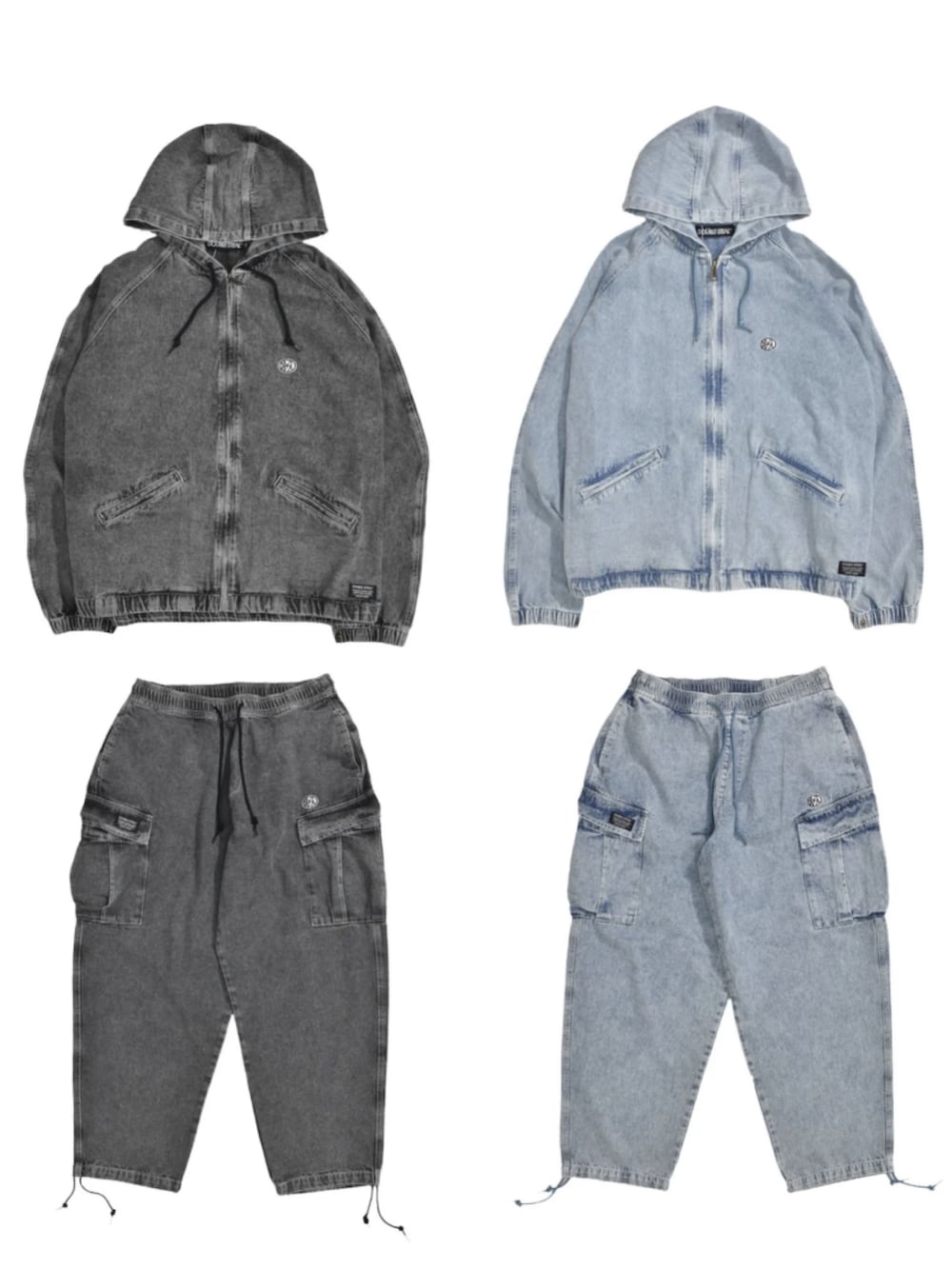 ブラック系のスニーカー、ブルー系のパンツ、グリーン系のTシャツ/カットソーを着用したメンズの冬コーディネートの4枚目の写真