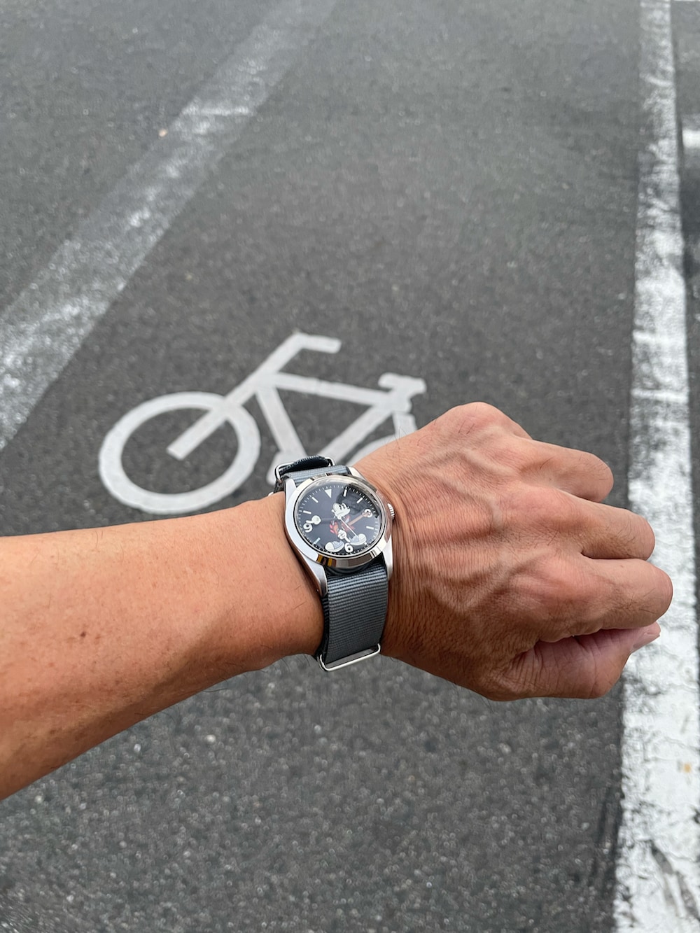 グレー系のアナログ腕時計を着用したメンズの秋コーディネートの2枚目の写真