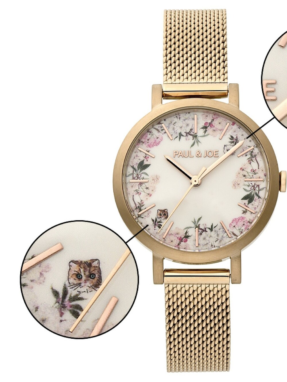 「春コーデ、お出かけコーデ、春、猫、cat、花柄、桜、ポール＆ジョー、ポールアンドジョー、PAUL&JOE、時計、腕時計、おしゃれさんと繋がりたい、ピンク、アイボリー」｜「PAUL&JOEのアイテム（アナログ腕時計、ゴールド系）」を使った、Fortune squareさん（レディース・157cm）の春コーディネートの3枚目の写真