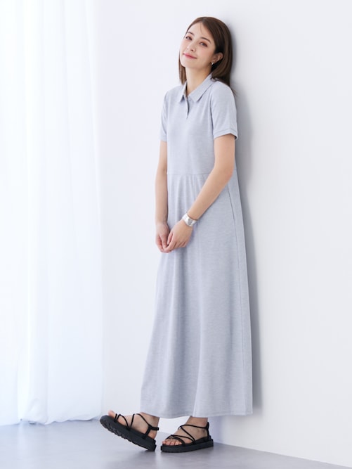 高身長 吸汗速乾・UVカットポロマキシワンピース （トール