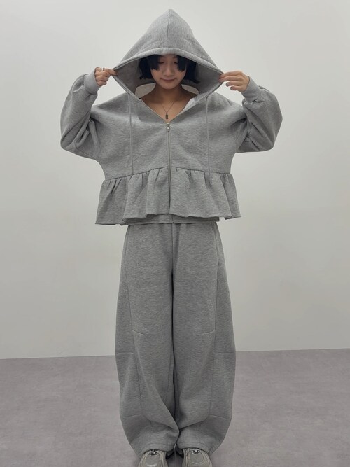 裏起毛スウェットペプラムジップアップパーカー（セットアップ可能