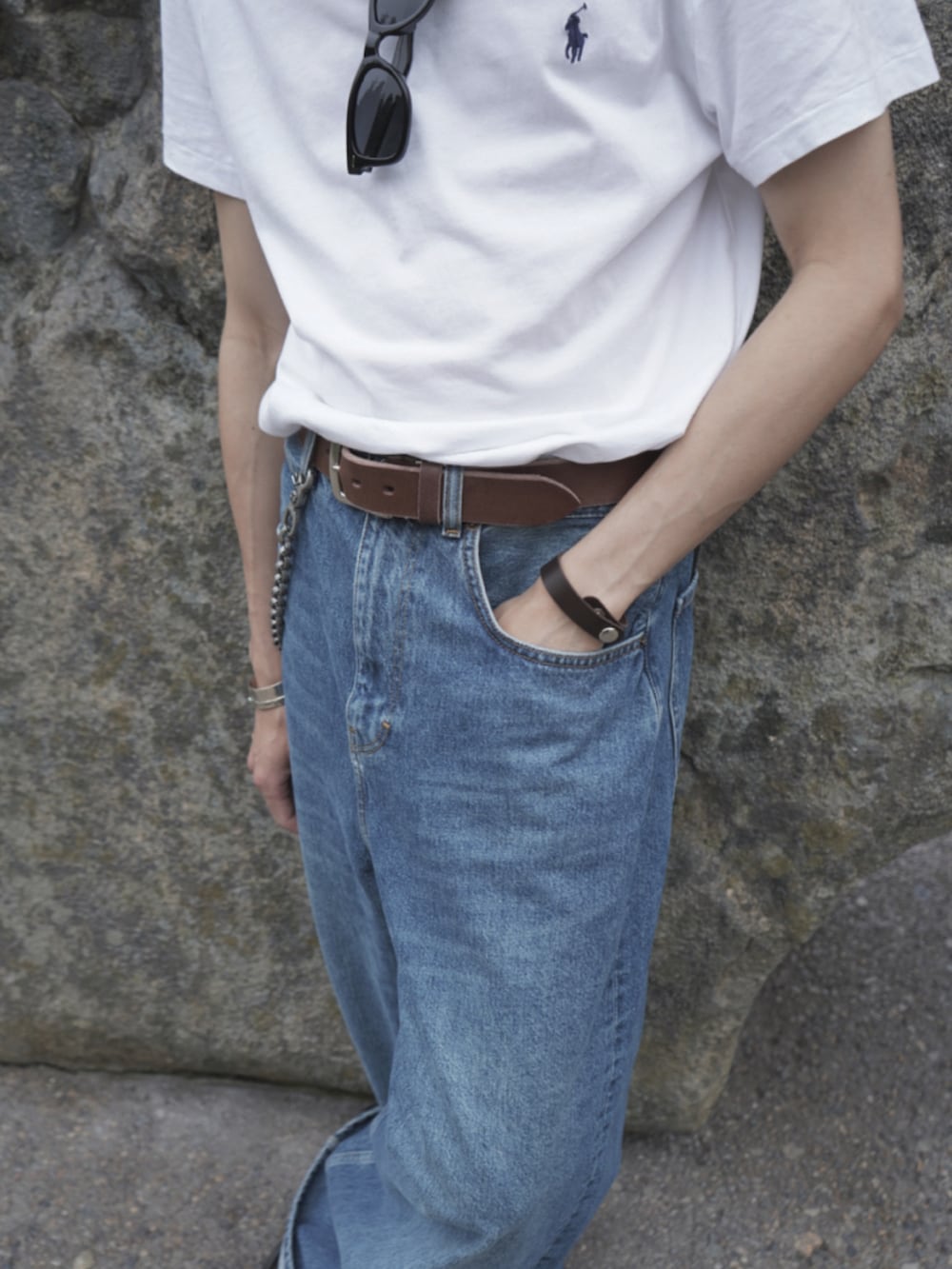 「ZARA Rhuigi、Ralph Lauren、Polo Ralph Lauren、Americancasual、summerstyle、summer、vintage、ヴィンテージ、ラルフローレン、古着、古着男子、アメカジ、Aライン、ワイドデニム、ワイドパンツ」｜「ZARAのアイテム（デニムパンツ、ブルー系）」を使った、adrian1991さん（メンズ・173cm）の春コーディネートの2枚目の写真
