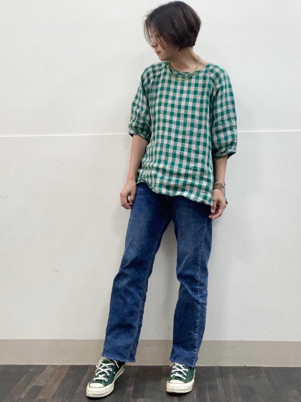 「yoshitomonaraのアイテム（ショルダーバッグ、イエロー系）」を使った、yukichen3388さん（レディース・155cm）の夏コーディネートの3枚目の写真