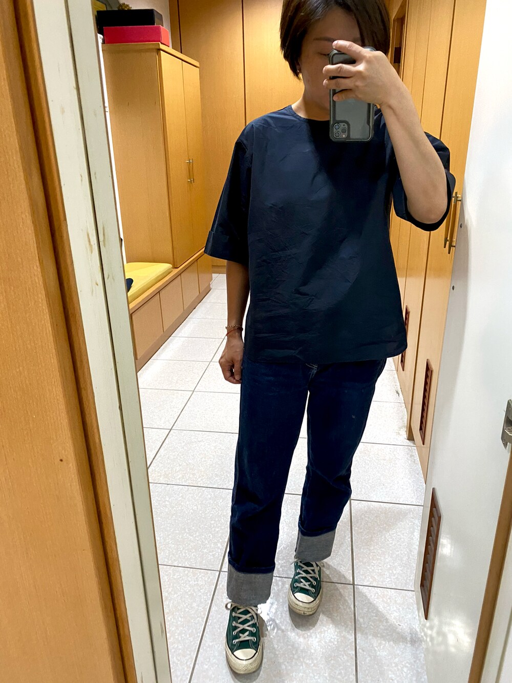 「UNIQLOのアイテム（デニムパンツ、ブルー系）」を使った、yukichen3388さん（レディース・155cm）の夏コーディネートの2枚目の写真