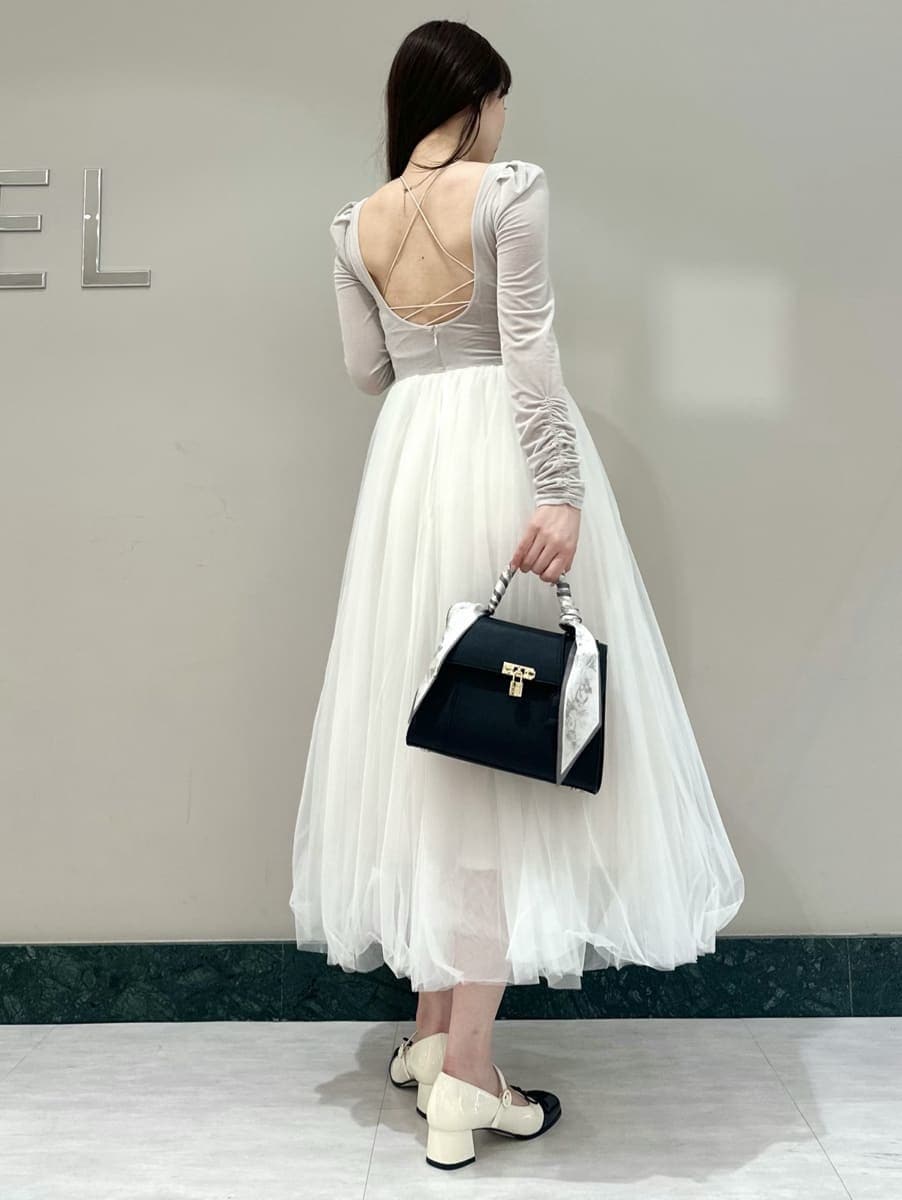 SNIDEL Chacott ベロア×チュールワンピースホワイト