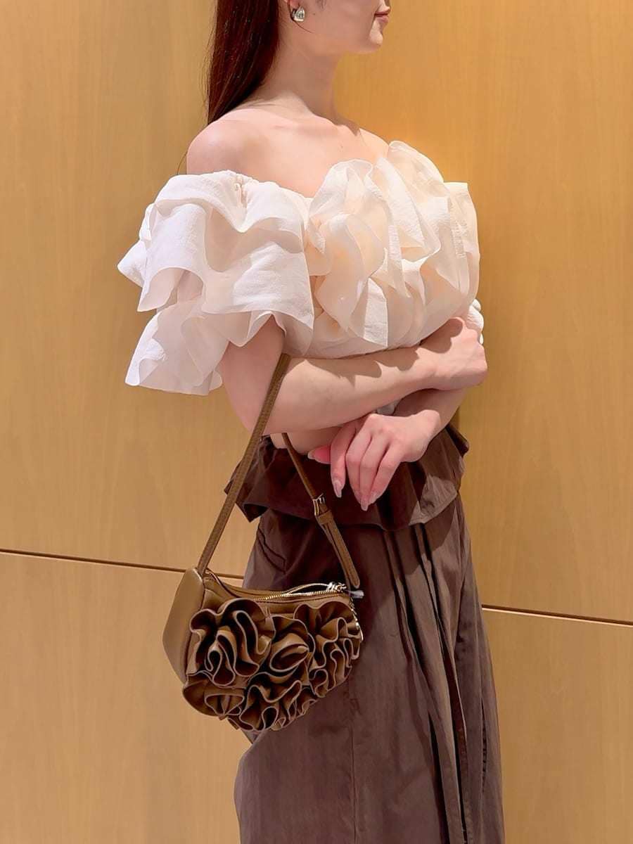 ブラウン系のその他パンツ、ホワイト系のシャツ/ブラウス、ブラウン系のハンドバッグを着用したレディースの冬コーディネートの6枚目の写真