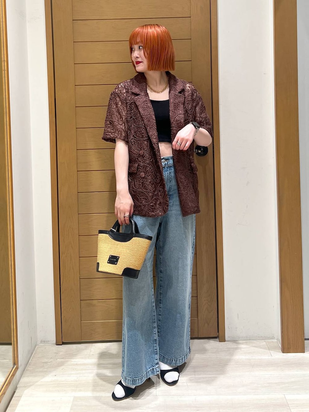 「ユニセックス、着痩せ・細見え、カジュアル、BAYFLOW、体型カバー」｜「BAYFLOWのクリテハンドルペーパーショルダー（ショルダーバッグ、ブラック系）」を使った、orinさん（レディース・164cm）の夏コーディネートの5枚目の写真