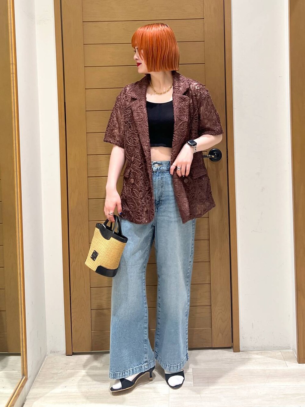 「ユニセックス、着痩せ・細見え、カジュアル、BAYFLOW、体型カバー」｜「BAYFLOWのクリテハンドルペーパーショルダー（ショルダーバッグ、ブラック系）」を使った、orinさん（レディース・164cm）の夏コーディネートの3枚目の写真
