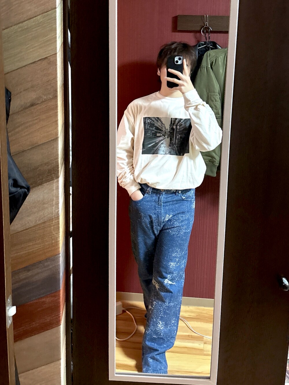 「レイヤードスタイル、ユナイテッドアローズ、UNITED ARROWS、united arrows、アドラー、adrer、ADRER、RAGEBLUE、カジュアル」｜「BEAUTY&YOUTH UNITED ARROWSのジャカード デニム 5P（デニムパンツ、ブルー系）」を使った、  Rui-minaseさん（メンズ・165cm）の冬コーディネートの5枚目の写真