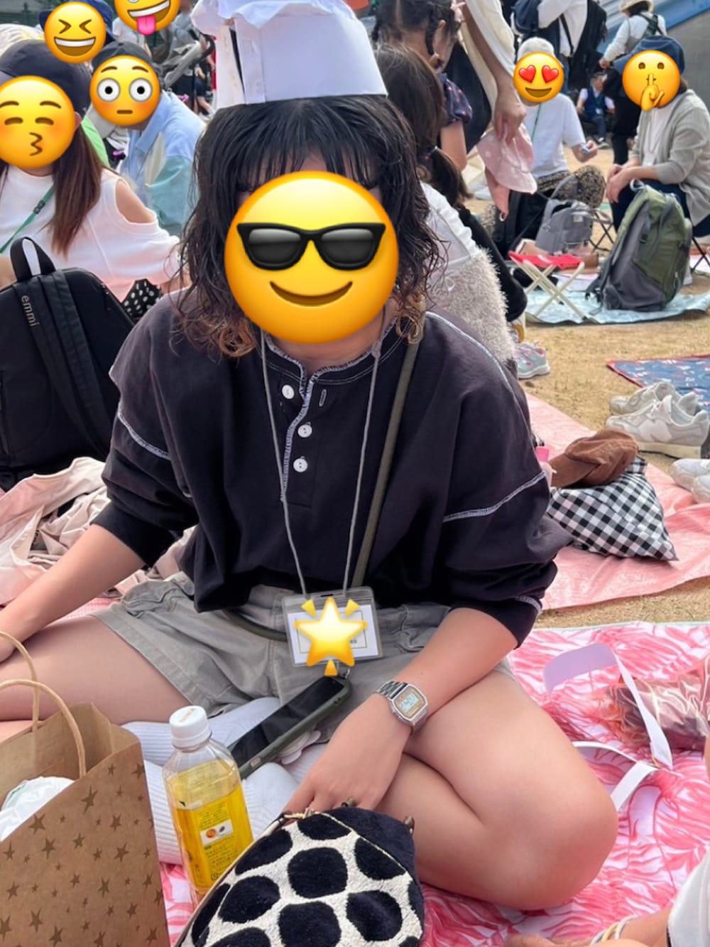 「運動会、運動会コーデ、秋服、秋コーデ、カットソー、healthknit、journal standard、ハーフパンツ、古着、古着MIX、スニーカー、コンバース、スケートボーディング、ラフ、シンプル」｜「Healthknitの【Healthknit×JOURNAL STANDARD】別注 ヘンリーネック L/S Tシャツ（Tシャツ/カットソー、ブラック系）」を使った、satsukiさん（レディース・159cm）の秋コーディネートの2枚目の写真