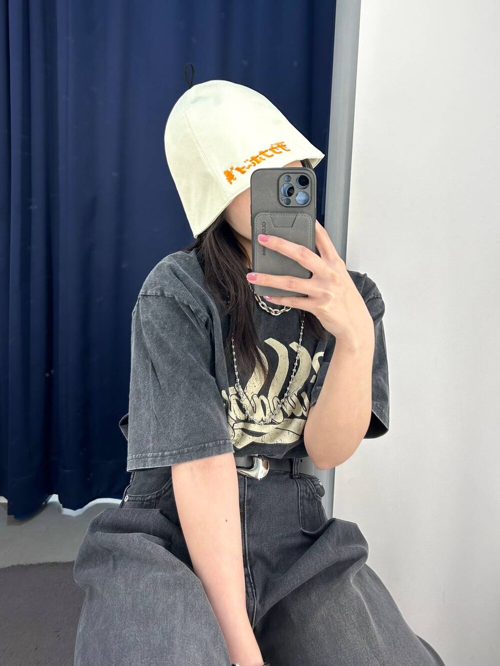 「着痩せ・細見え、春コーデ、骨格ストレート、PAGEBOY、PBLIM」｜「PAGEBOYの【サウナボーイ×LIMMY CAT】サウナハット《UNISEX》（ハット、ホワイト系）」を使った、ハオさん（レディース・158cm）の春コーディネートの2枚目の写真