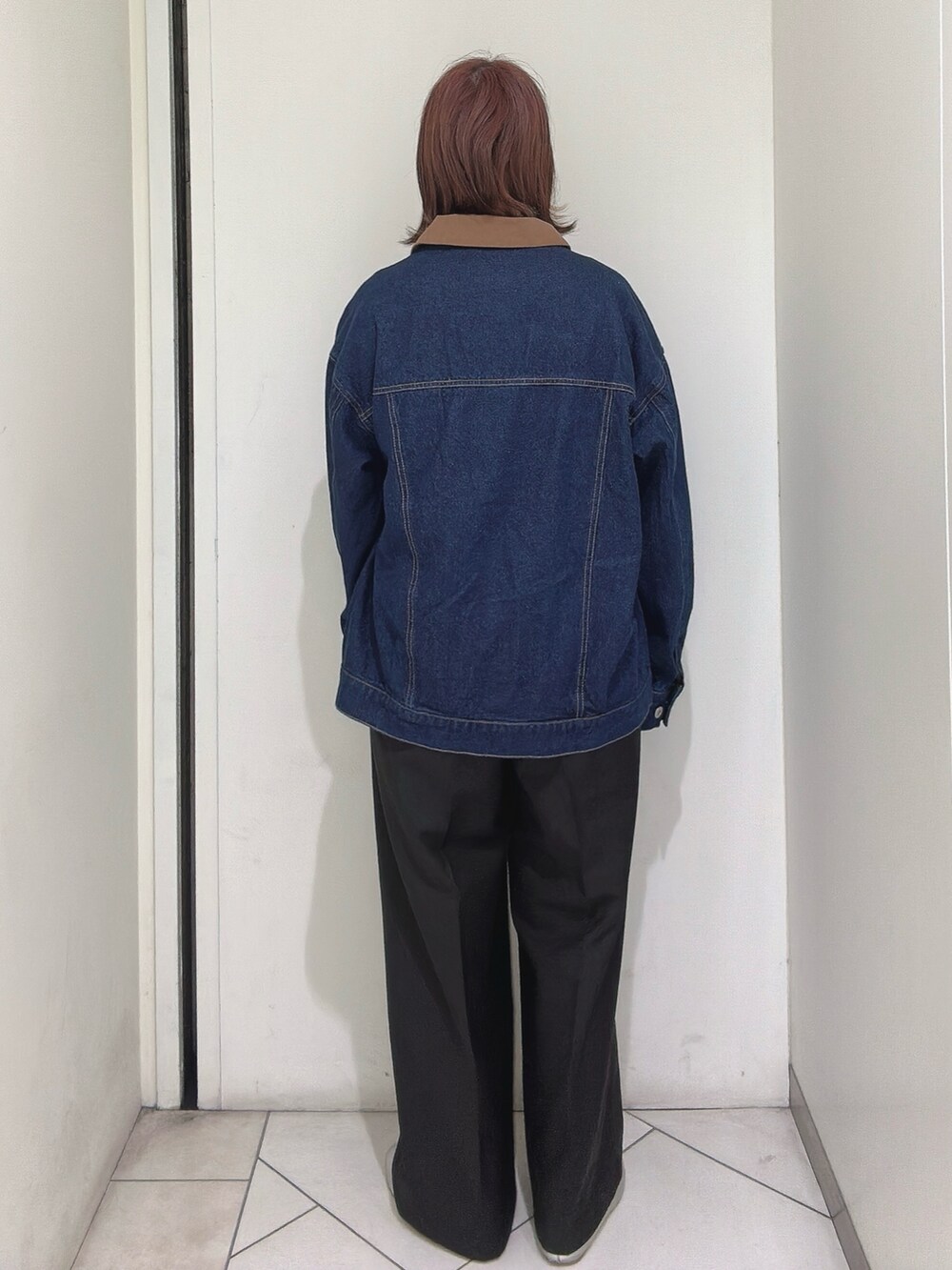 「Gジャン、デニムジャケット、エヘカソポ、ehka sopo」｜「ehka sopoの襟配色ビッグGジャン（ノーカラージャケット、ブルー系）」を使った、sakura✿さん（レディース・158cm）の春コーディネートの3枚目の写真