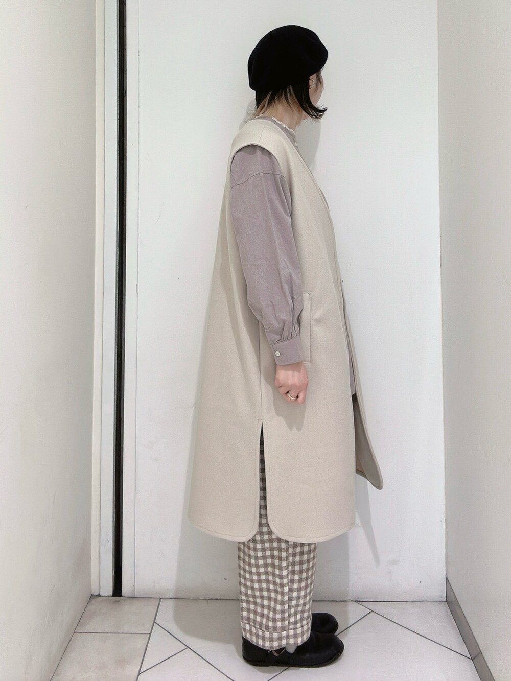 「ベスト、チュニック、センタープレス、センタープレスパンツ、サマンサ モスモス(Samansa Mos2)、Samansa Mos2」｜「Samansa Mos2のTストラップシューズ（その他シューズ、ブラック系）」を使った、sakura✿さん（レディース・158cm）の冬コーディネートの2枚目の写真
