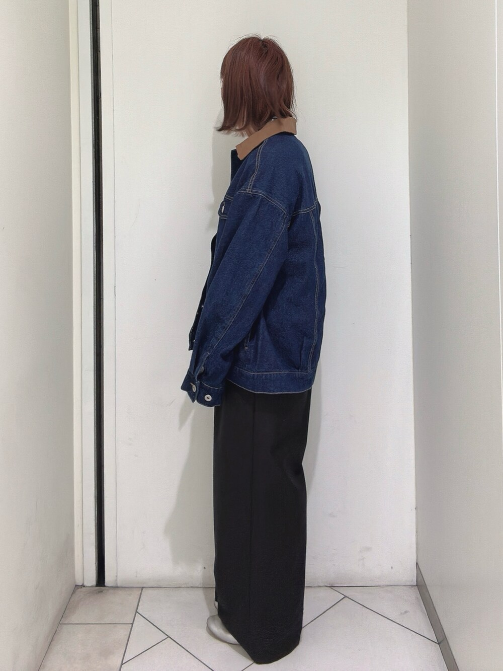「Gジャン、デニムジャケット、エヘカソポ、ehka sopo」｜「ehka sopoの襟配色ビッグGジャン（ノーカラージャケット、ブルー系）」を使った、sakura✿さん（レディース・158cm）の春コーディネートの4枚目の写真