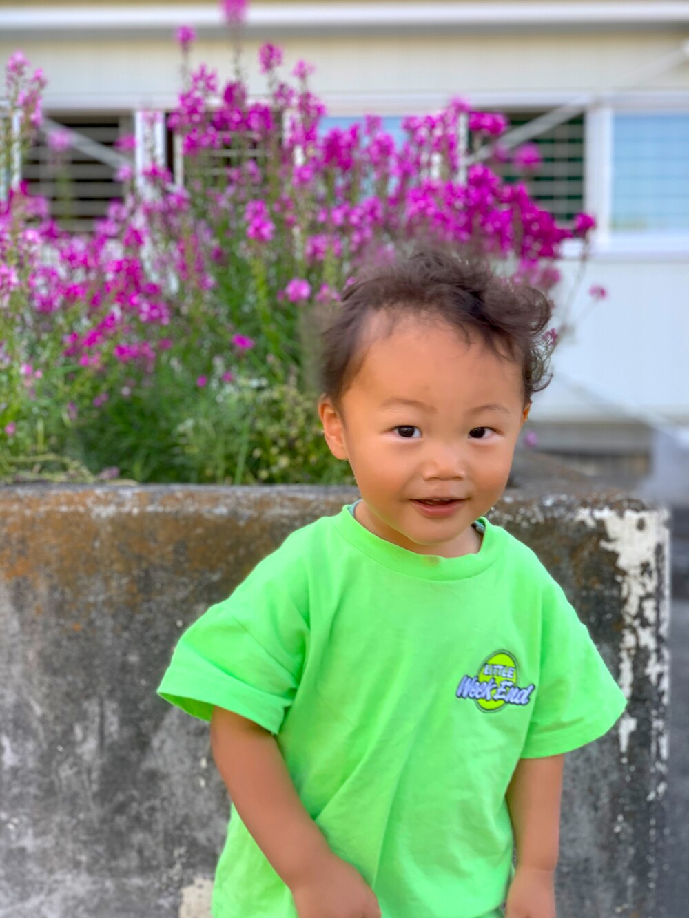 イエロー系のTシャツ/カットソー、ブラック系のスウェットパンツを着用したキッズの夏コーディネートの2枚目の写真