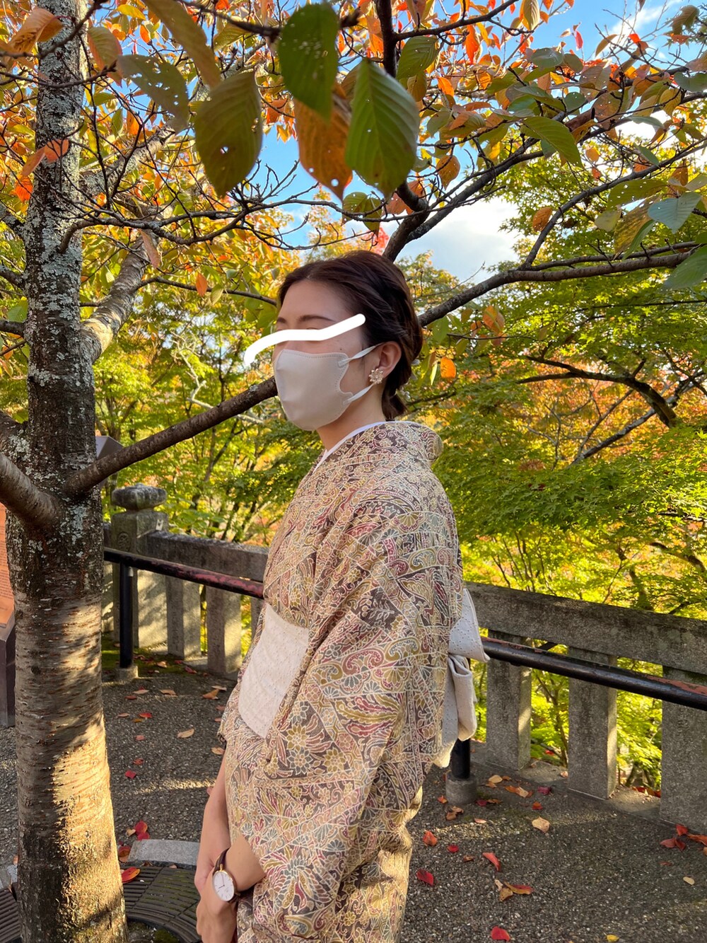 「着物、秋冬コーデ、大人かわいい、秋、観光」｜「その他セレクトのアイテム（着物、ベージュ系）」を使った、anapiさん（レディース・170cm）の秋コーディネートの2枚目の写真