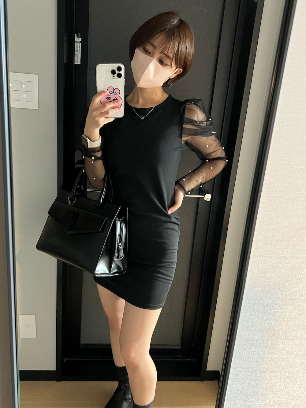 「おぱんちゅうさぎ、shein、SHEINコーデ、YSL、Dior、Apple Watch、お誕生日おめでとう！」｜「SHEINのアイテム（ワンピース/ドレス、ブラック系）」を使った、さおぴさん（レディース・151cm）の秋コーディネートの3枚目の写真