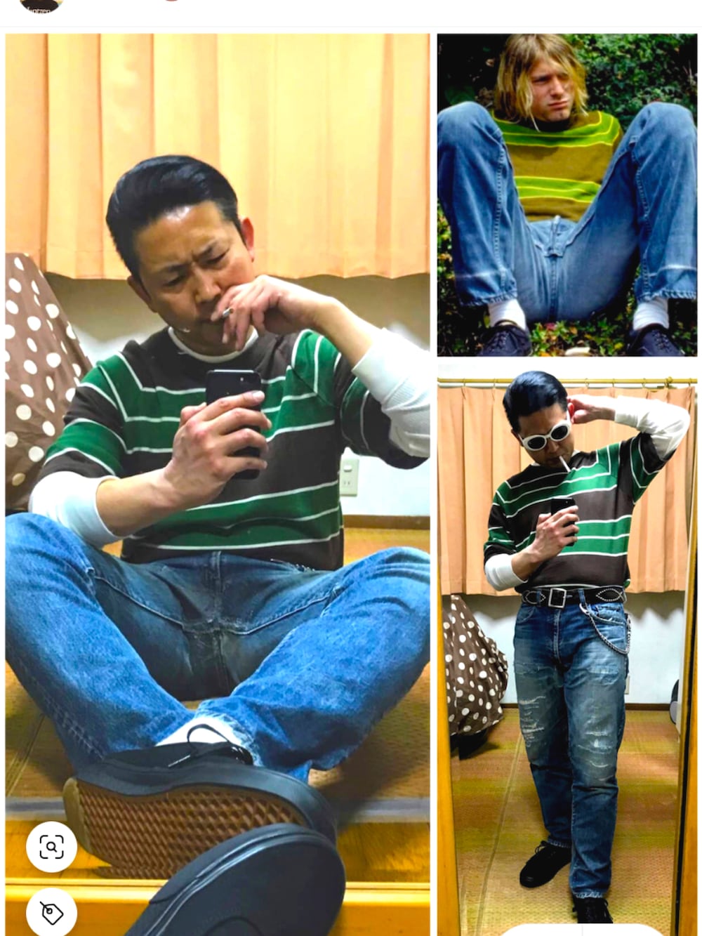 ブラウン系のその他アウター、グリーン系のTシャツ/カットソー、ホワイト系のTシャツ/カットソーを着用したメンズの秋コーディネートの4枚目の写真