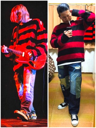 ☆激レア‼️美品☆ R13 赤黒ボーダー グランジ ダメージニット カート ...