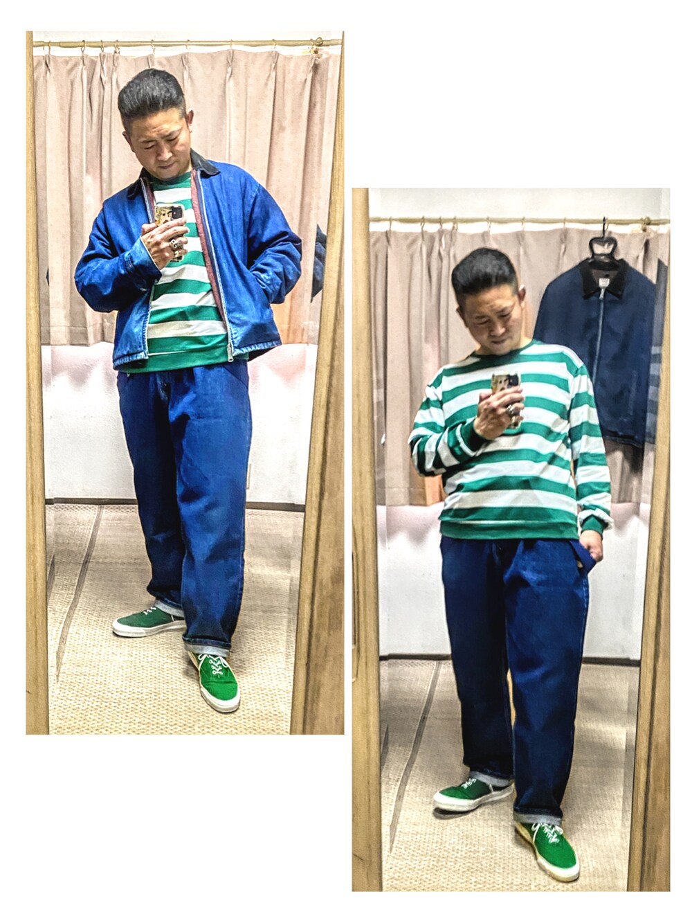 「片手スマホ自撮り研究会🤳✨、我が道をゆく隊、休日スタイル、ケロ色🐸💕、アメカジ、おたっしコーデ🐷‼️、ボーダー、ワーク、古着MIX、好きな服を好きなように着る🐷💕、双極性障害、リチウム血中濃度安定😊、北千住アニメが熱い🔥、肉体改造中🐷💦、メルカリ★期間限定SALE★本日最終日‼️」|「VINTAGEの🔸60s USA製 BIG MAC ブランケット付きワークデニムジャケット XL(デニムジャケット、ブルー系)」を使った、おたっし🐷さん(メンズ・174cm)の春コーディネートの3枚目の写真