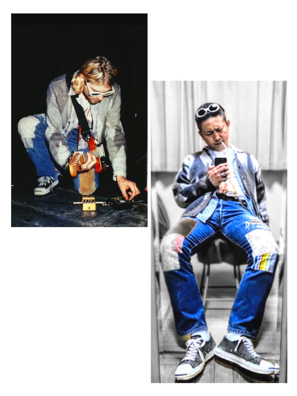 ブラック系のその他アウター、グレー系のカーディガン/ボレロ、ブルー系のシャツ/ブラウスを着用したメンズの冬コーディネートの2枚目の写真