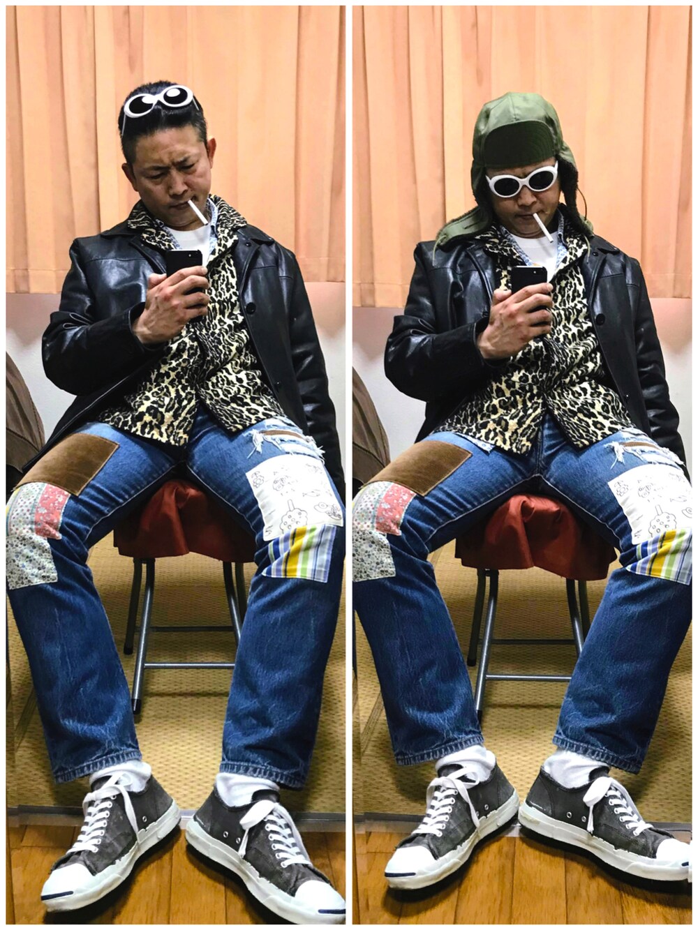 「片手スマホ自撮り研究会🤳✨、我が道をゆく隊、カートコバーン、グランジ、アメカジ、レザー、レオパード、好きな服を好きなように着る🐷💕、双極性障害、メルカリ大量出品中‼️、メルカリ★期間限定SALE★本日最終日‼️」|「Buzz Rickson'sの🔸バズリクソン フライトキャップ(緑)(キャップ、グリーン系)」を使った、おたっし🐷さん(メンズ・174cm)の冬コーディネートの3枚目の写真