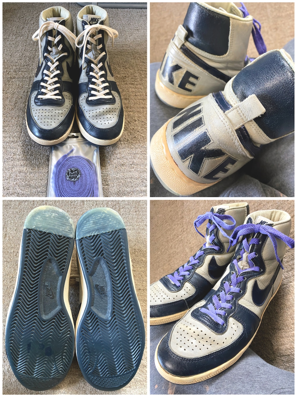 パープル系のシューズ小物/雑貨、ブルー系のデニムジャケット、ブルー系のスウェットを着用したメンズの春コーディネートの4枚目の写真