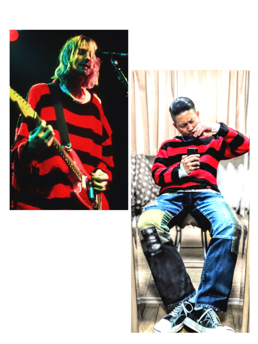 レッド系のタンクトップ、レッド系のニット/セーター、レッド系のニット/セーターを着用したメンズの春コーディネートの2枚目の写真