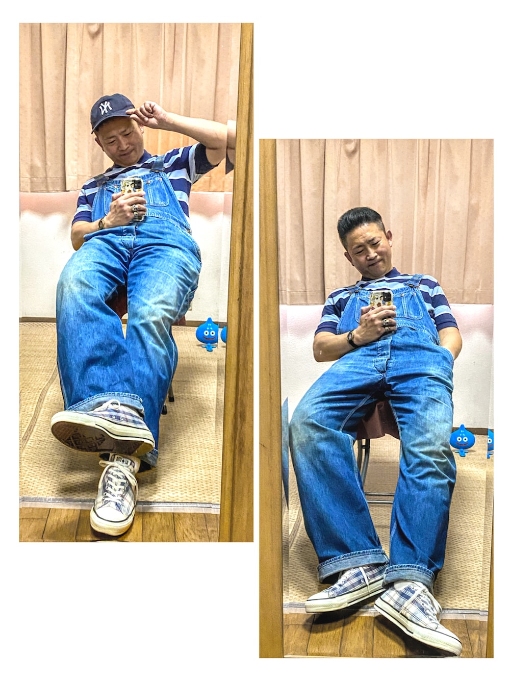 ブルー系のサロペット/オーバーオール、ブルー系のサロペット/オーバーオール、ブルー系のサロペット/オーバーオールを着用したメンズの夏コーディネートの3枚目の写真