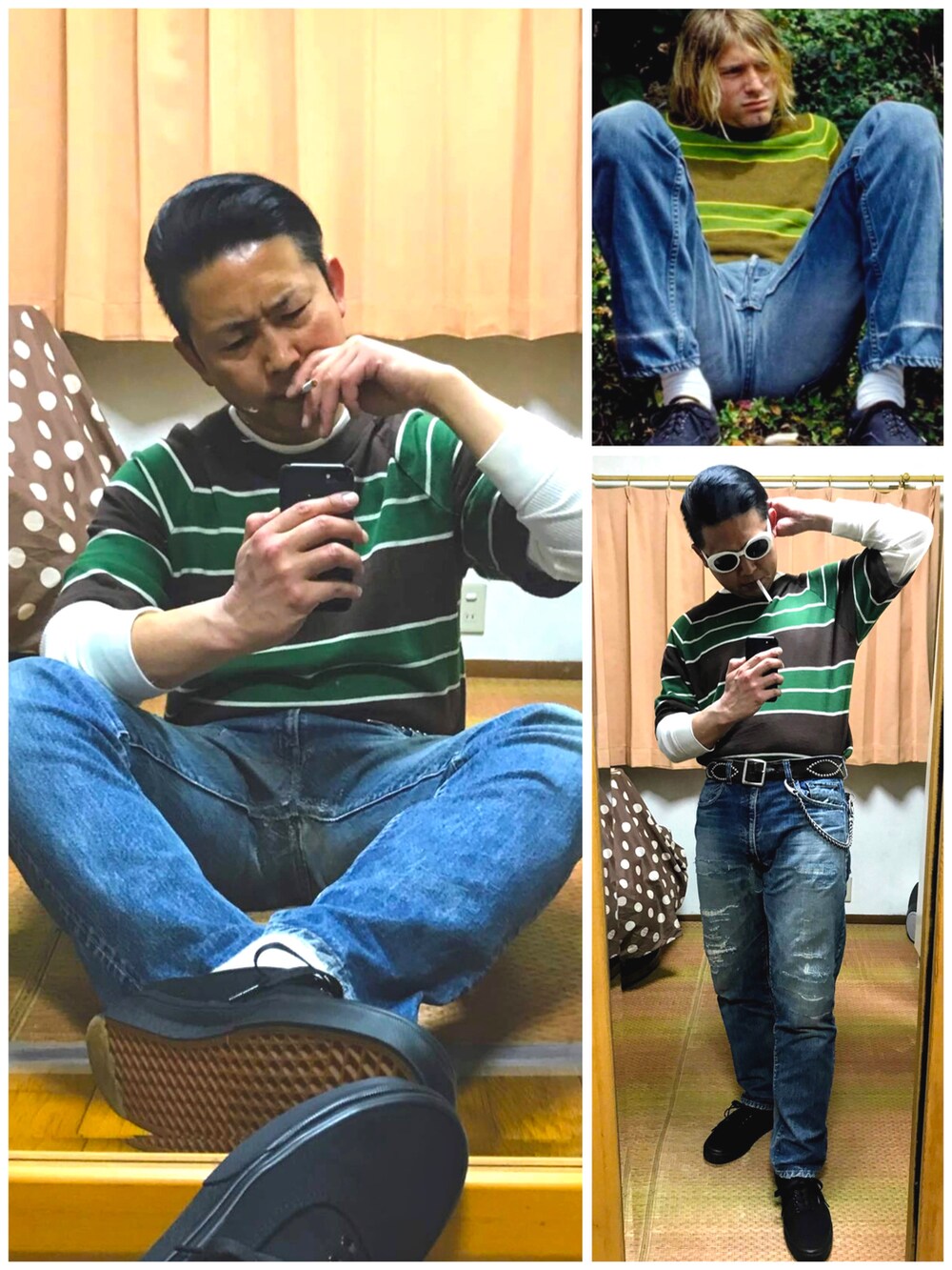 ブルー系のダウンジャケット/コート、ブラック系のカーディガン/ボレロ、ホワイト系のシャツ/ブラウスを着用したメンズの冬コーディネートの3枚目の写真