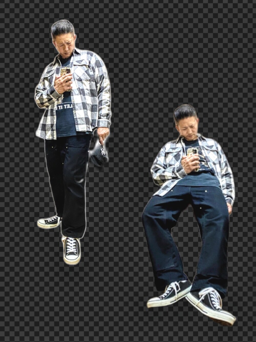 ホワイト系のシャツ/ブラウス、ブラック系のTシャツ/カットソー、ブラック系のチノパンツを着用したメンズの夏コーディネートの2枚目の写真