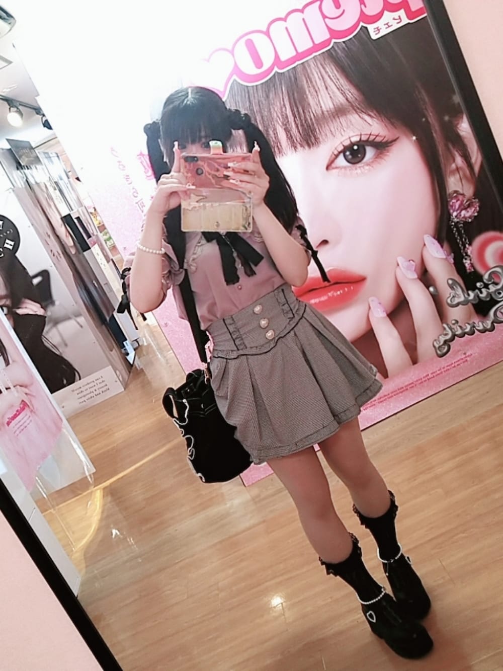 「お出かけコーデ、フリル、量産型、地雷、ガーリー、ツインテール、ミニスカート」｜「ROJITAのBIGレース衿袖リボンブラウス（シャツ/ブラウス、ピンク系）」を使った、ねむりさん（レディース・155cm）の夏コーディネートの2枚目の写真