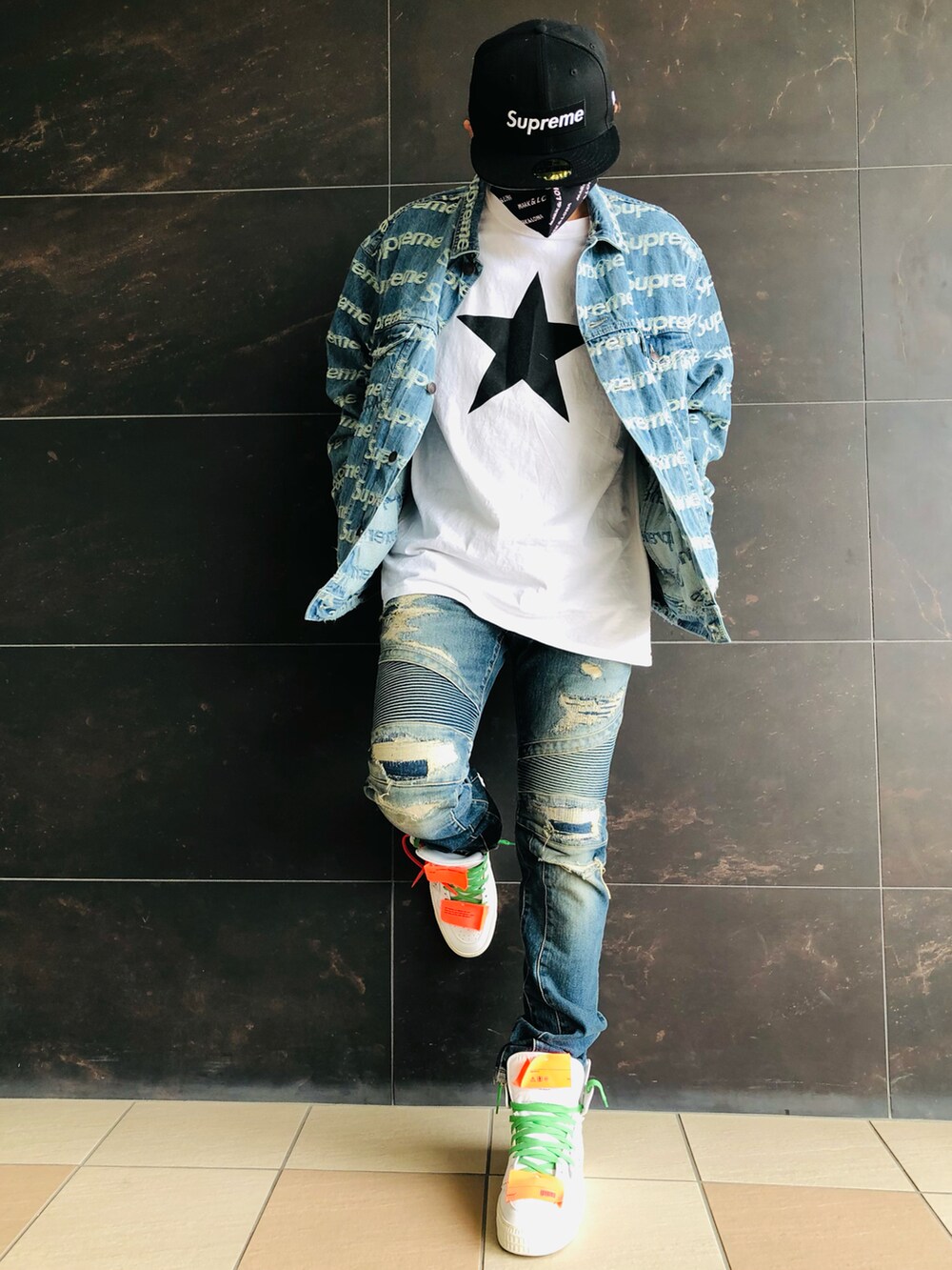 supremeスカル柄デニム風ジャケット