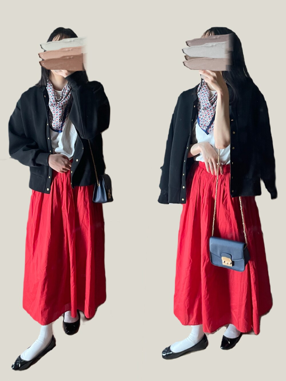 ブラック系のブルゾン、ブルー系のショルダーバッグを着用したレディースの春コーディネートの2枚目の写真