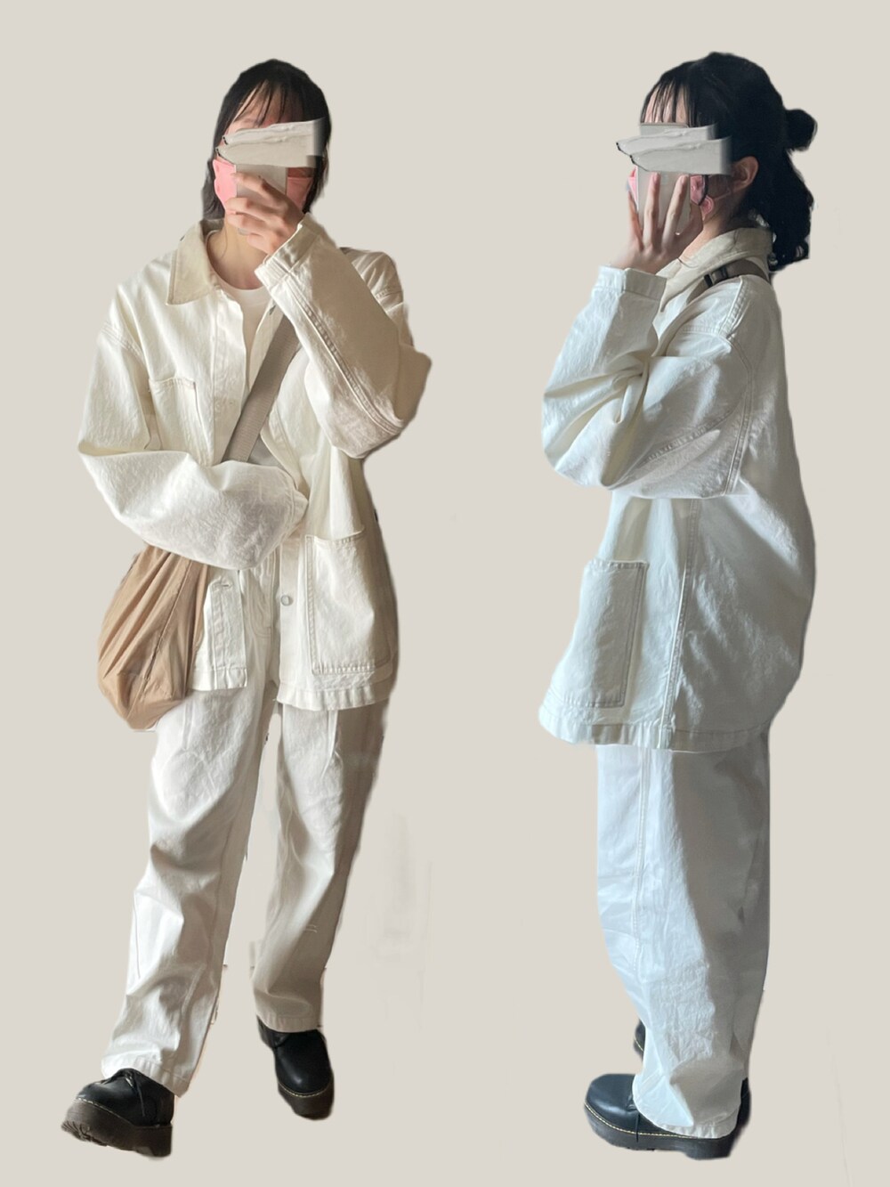 ブラック系のローファー、ベージュ系のショルダーバッグを着用したレディースの春コーディネートの2枚目の写真