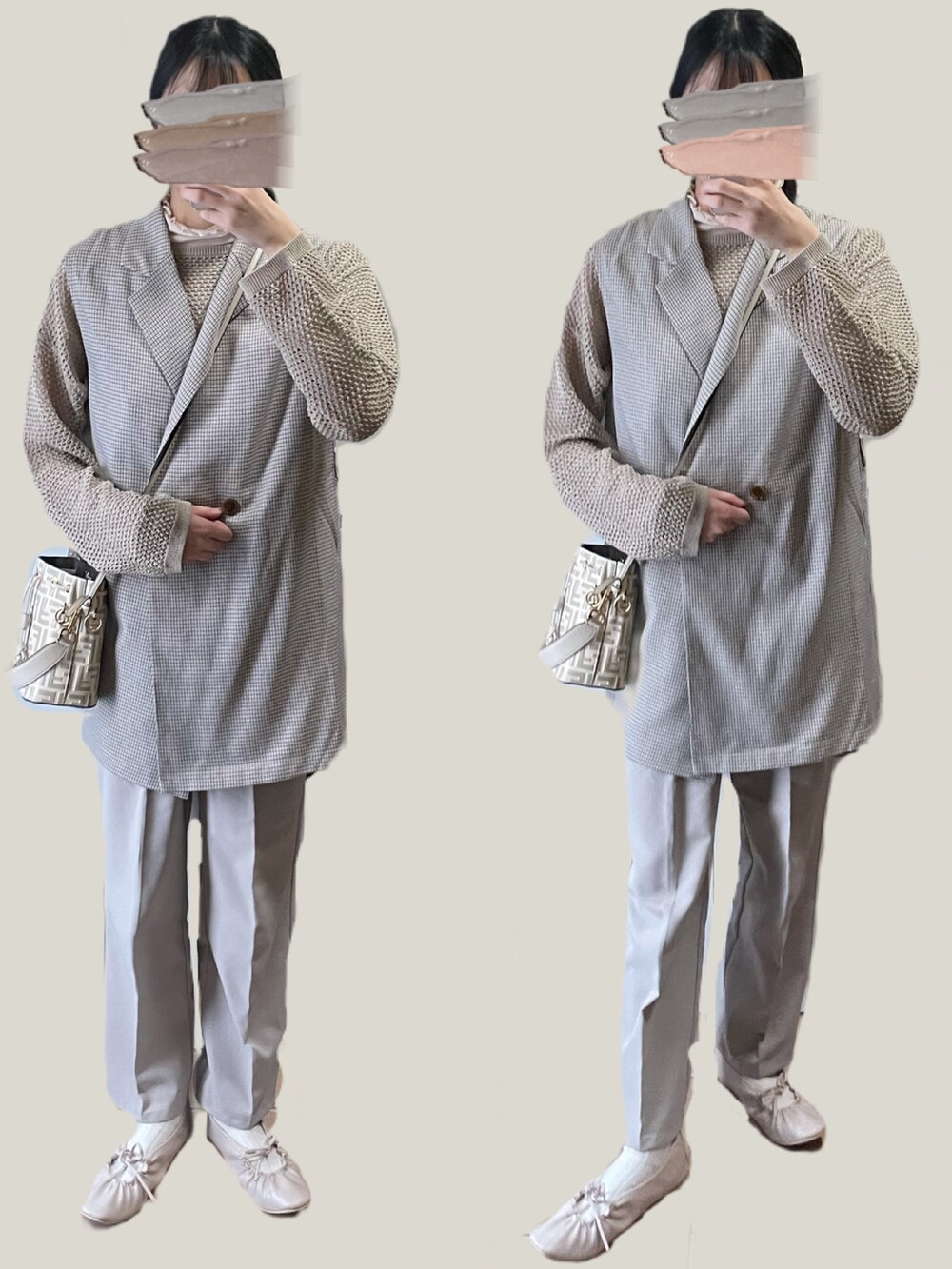 ベージュ系のトップス、その他のベストを着用したレディースの春コーディネートの2枚目の写真