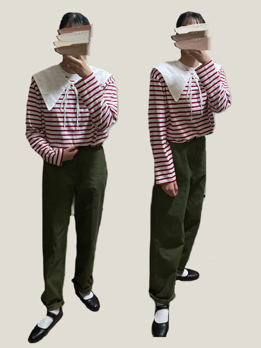 グリーン系のその他パンツ、ブラック系のパンプスを着用したレディースの春コーディネートの2枚目の写真