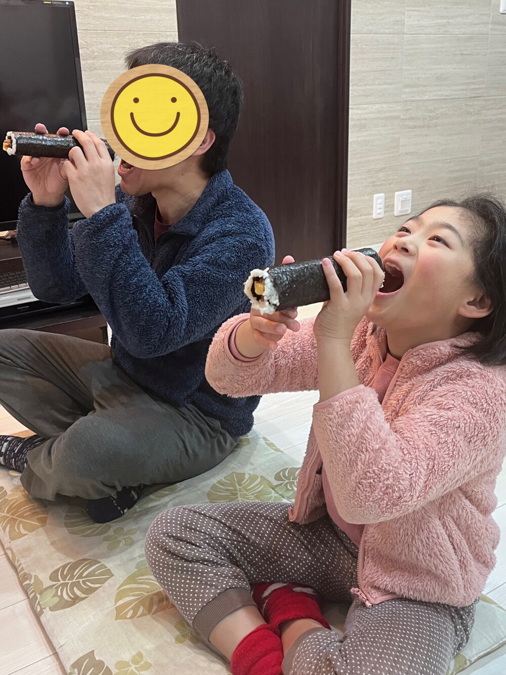 「恵方巻、節分、東北東、小学生」｜「UNIQLOのアイテム（ノーカラージャケット、ピンク系）」を使った、springbluespringさん（キッズ・136cm）の冬コーディネートの3枚目の写真