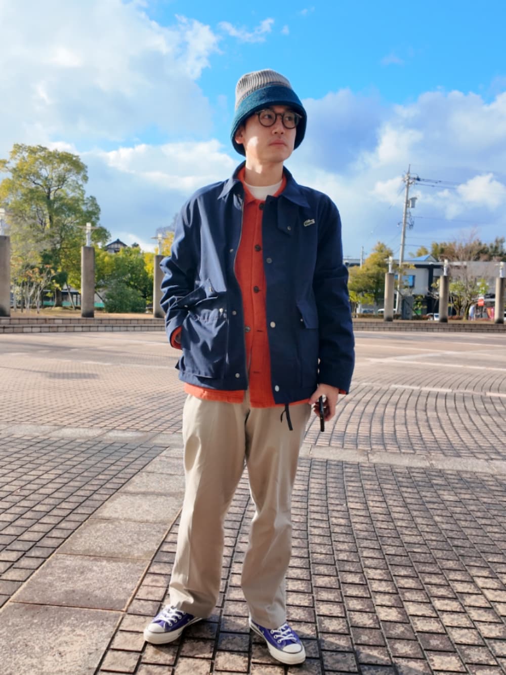 「冬コーデ、メンズファッション、今日のコーデ、大人カジュアル、メルカリ、スウェット、サーマル、サーマルカットソー」｜「Basiquentiのリブニットバゲットハット（ハット、その他）」を使った、九条∞(くじょうえいと)さん（メンズ・168cm）の冬コーディネートの5枚目の写真